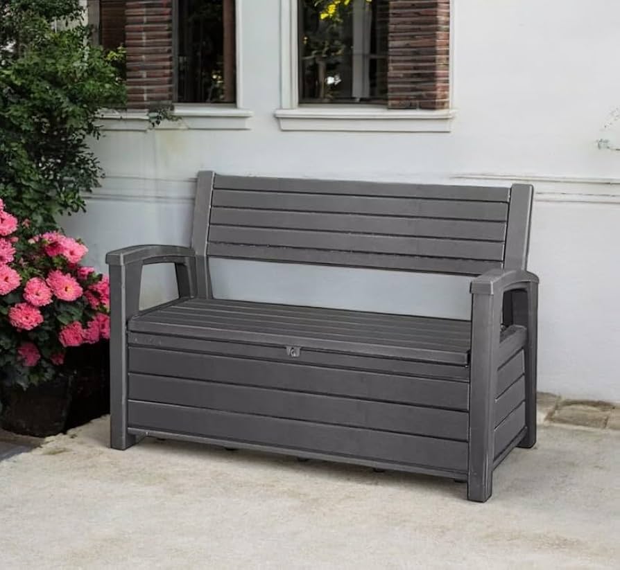 Amazon.com: Outdoor Hudson Plastic Storage Bench, Graphite